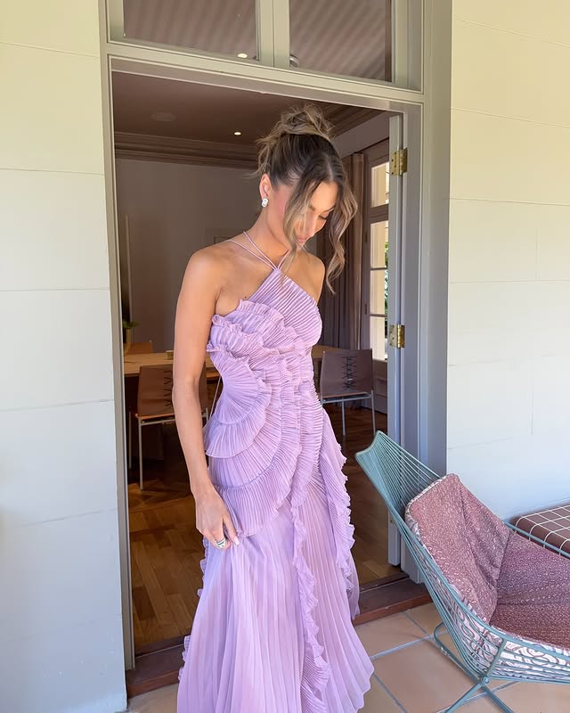 One-Shoulder Pleated Maxi Spring Dress